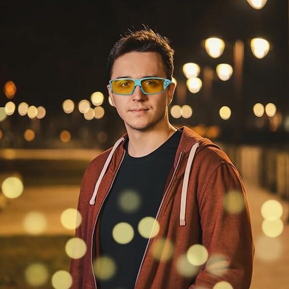 New Feisedy Blue Frame Yellow Lens Fit Over Night Driving Anti Glare Glasses - Picture 4 of 5